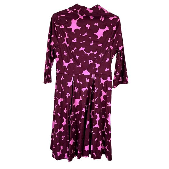 Lesley Evers Grace Dress in Magenta Blooms Cotton Large Fit Flare 3/4 sleeve - Picture 2 of 9